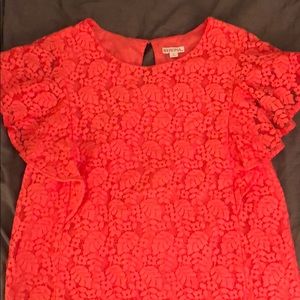 Lacy coral flutter sleeve blouse